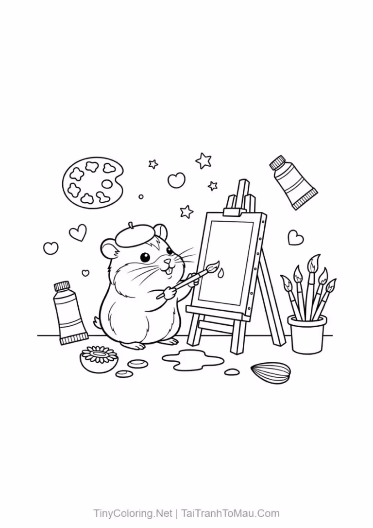 Tranh tô màu chuột hamster kawaii làm họa sĩ