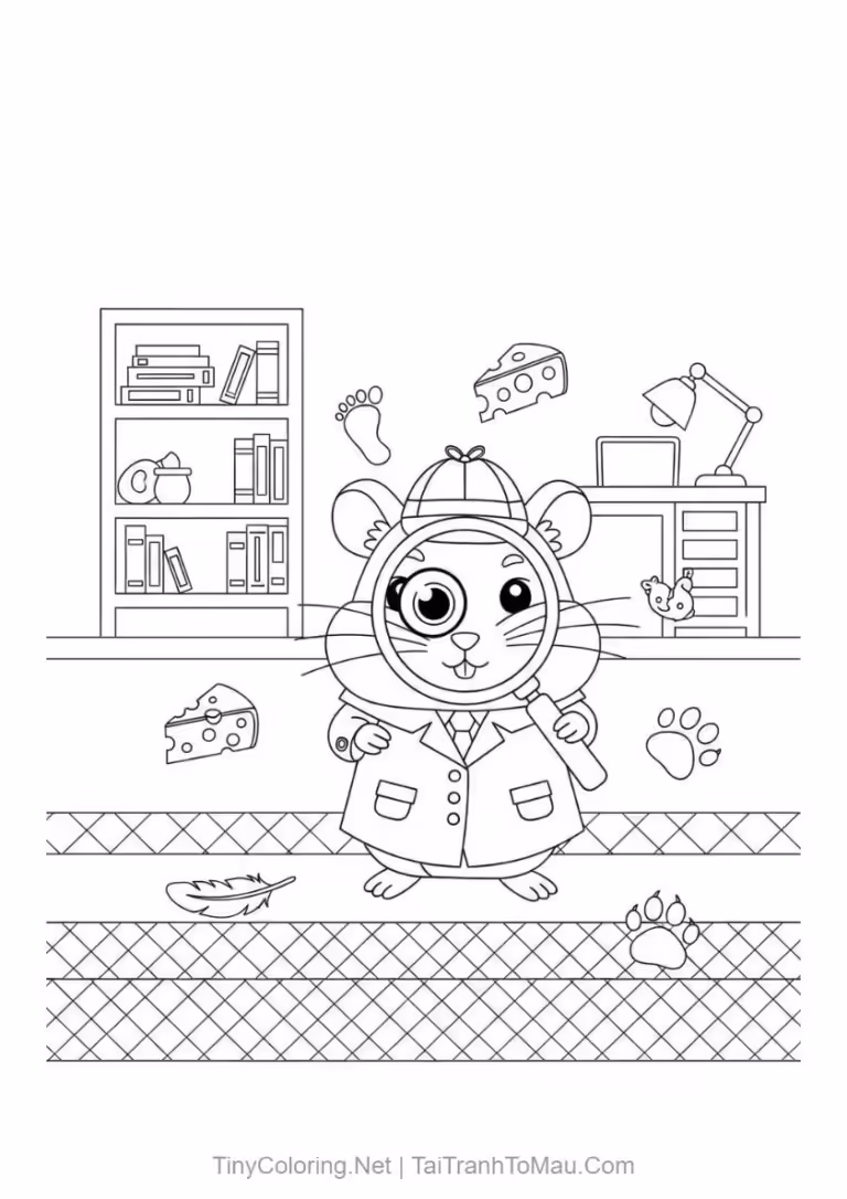 Tranh tô màu chuột hamster kawaii - Bạn hamster làm thám tử