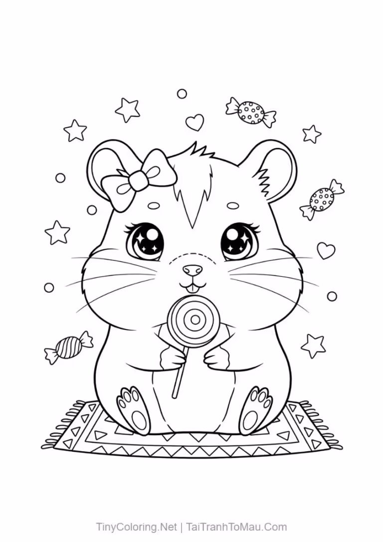 Tranh tô màu chuột hamster kawaii - Ôi dễ thương