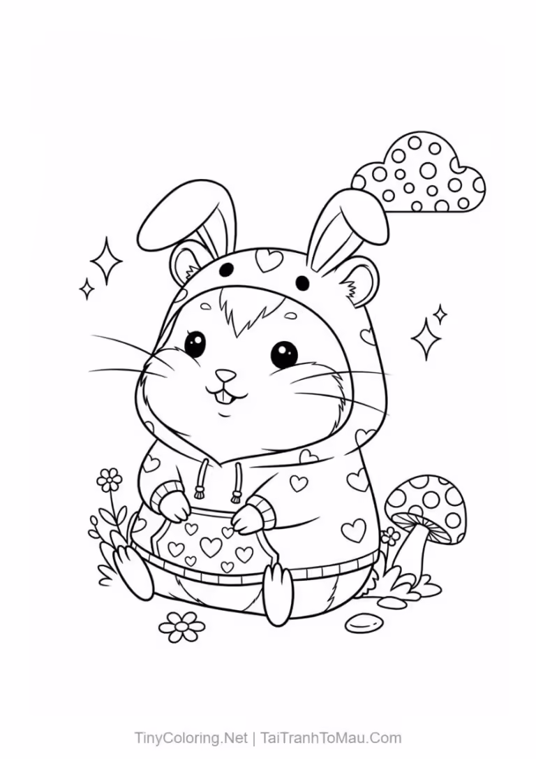 Tranh tô màu hamster hóa trang thành thỏ con đáng yêu