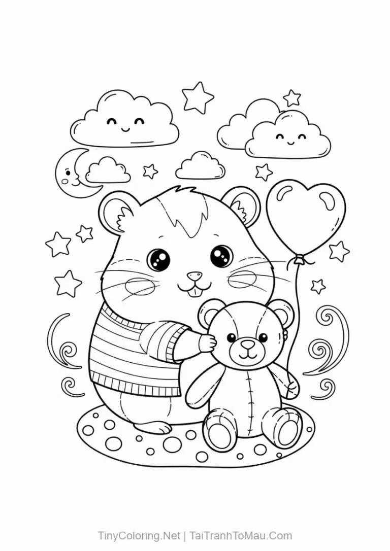 Tranh tô màu chuột hamster kawaii - một bạn hamster béo ụ