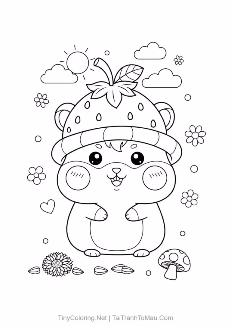 Tranh tô màu chuột hamster kawaii - Bạn hamster tạo dáng