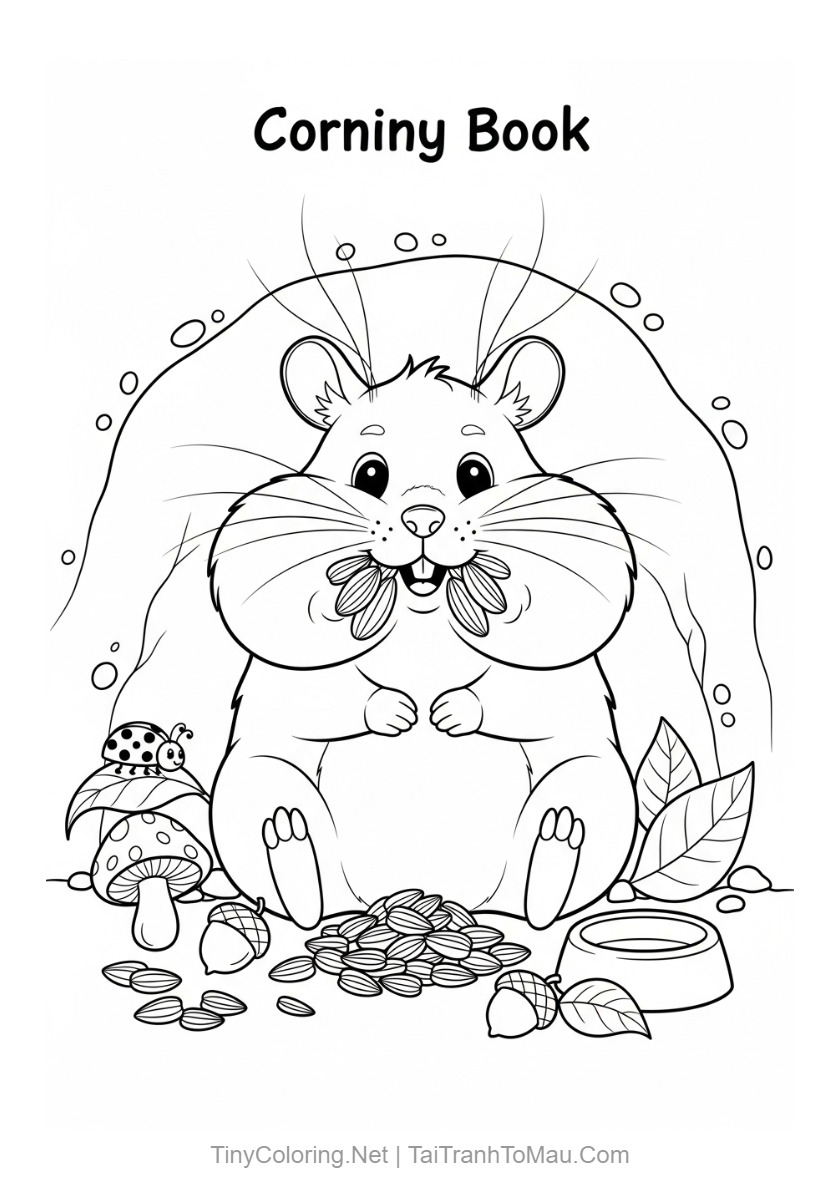 100+ Tranh Tô Màu Hamster Dễ Thương Cho Bé 8 Tranh tô màu hamster dễ thương - Chú hamster ham ăn đăng ăn hạt