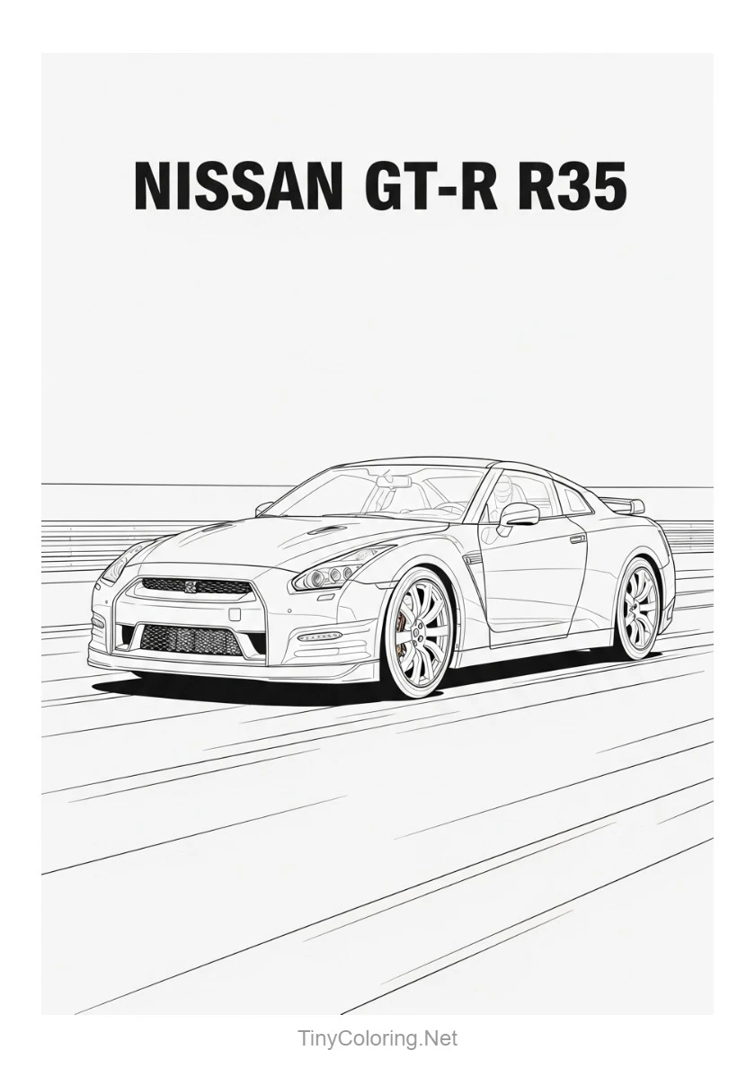100+ Tranh Tô Màu Xe Đua F1, Xe Thể Thao, Xe Cổ Điển Cho Bé 25 Tranh tô màu xe đua cổ - NISSAN GT-R35