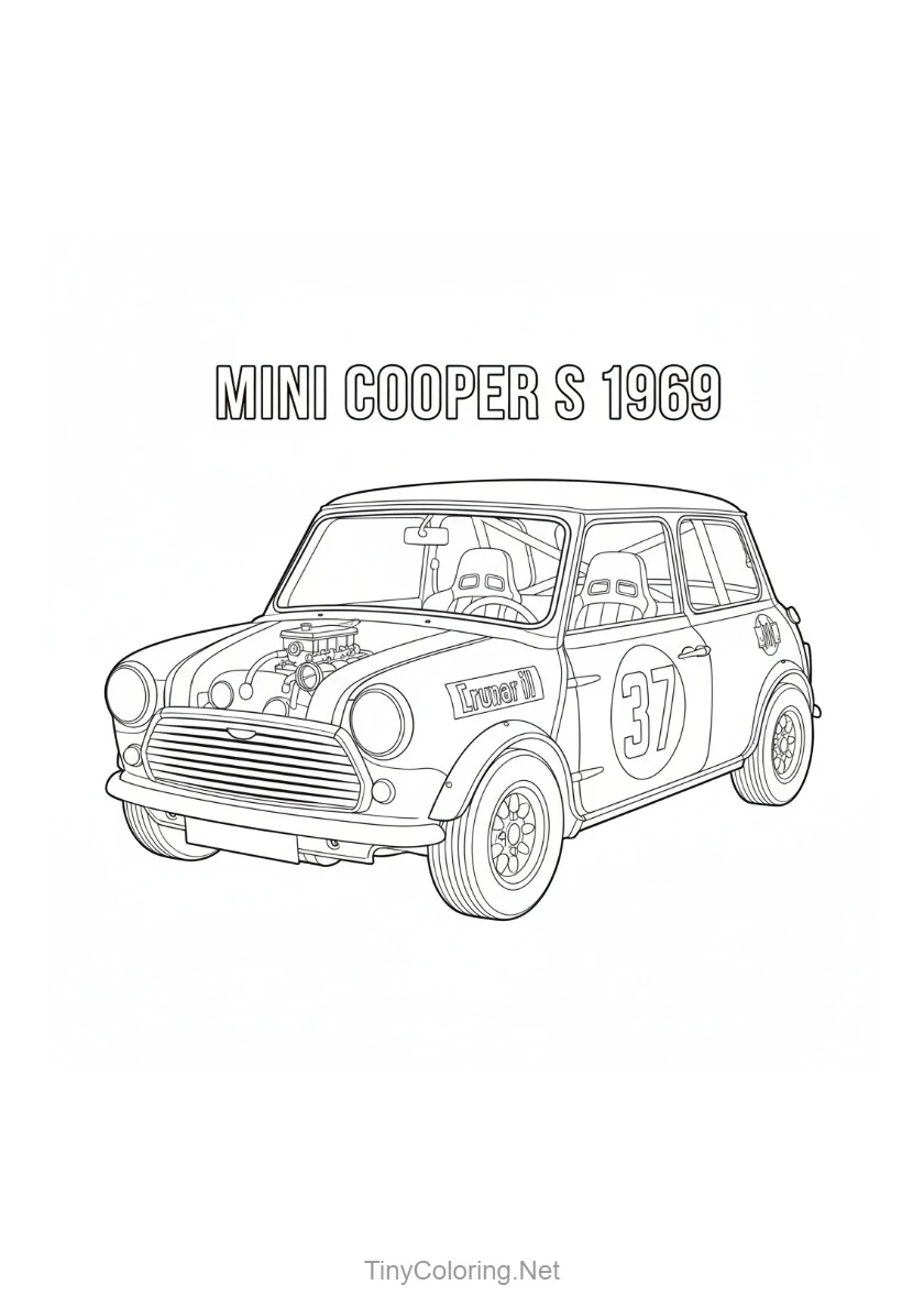 100+ Tranh Tô Màu Xe Đua F1, Xe Thể Thao, Xe Cổ Điển Cho Bé 31 tranh tô màu xe đua cổ - mini cooper s1969