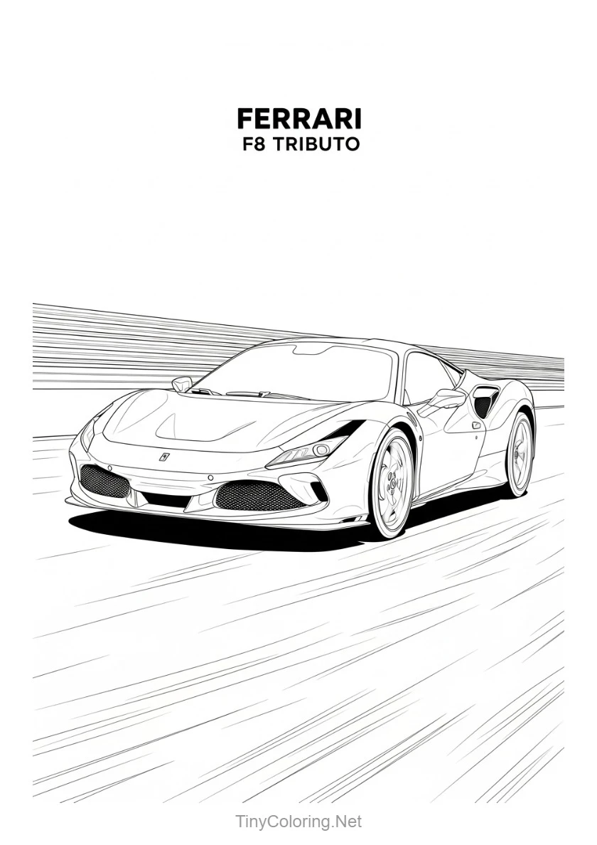 100+ Tranh Tô Màu Xe Đua F1, Xe Thể Thao, Xe Cổ Điển Cho Bé 16 Tranh tô màu xe đua - Ferrari F8