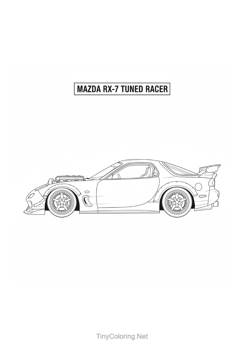 100+ Tranh Tô Màu Xe Đua F1, Xe Thể Thao, Xe Cổ Điển Cho Bé 17 100+ Tranh Tô Màu Xe Đua - Mazda RX-7 Turbo