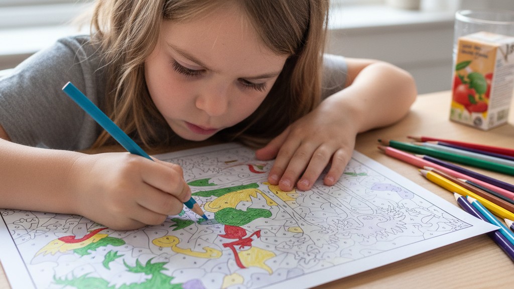 Kỹ Thuật Dạy Bé Tô Màu Theo Số: Hướng Dẫn A-Z & Lợi Ích Vàng 3 Bé trai tập trung cao độ tô màu từng ô số nhỏ, phát triển kỹ năng vận động tinh và tính kiên nhẫn.
