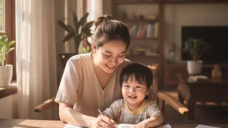 Cha mẹ cùng bé vui vẻ tô màu, gắn kết tình cảm gia đình và phát triển kỹ năng cho con.