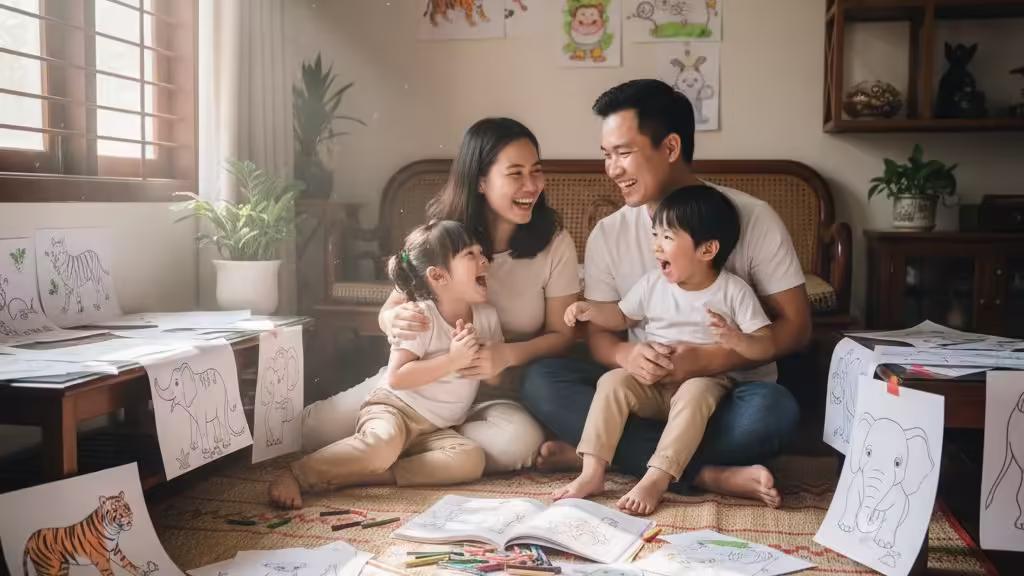 gia-dinh-cung-to-mau-dong-vat Gia đình sum vầy, tận hưởng thành quả từ những bức tranh tô màu động vật đầy màu sắc.