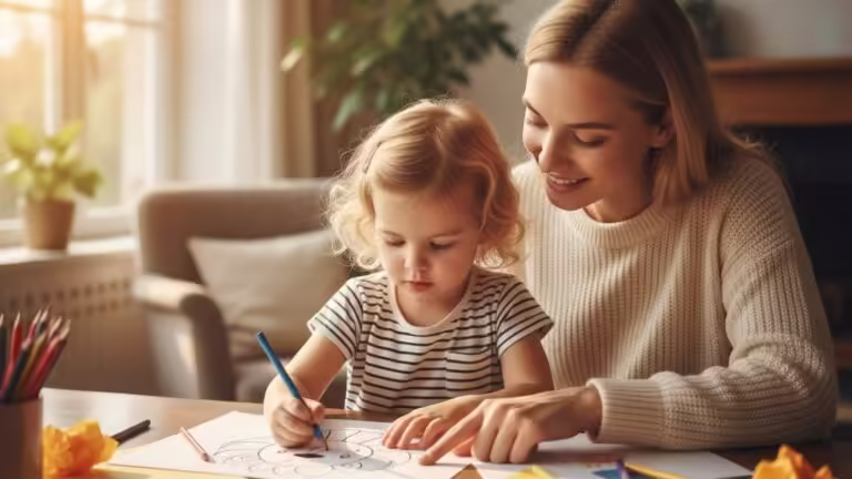 Mẹ và bé say sưa tô màu, khám phá những lợi ích của việc tô màu đối với trí não trẻ.