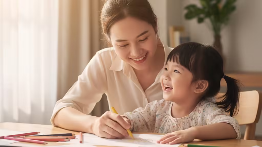 Mẹ và bé cùng nhau tô màu, trải nghiệm giờ học tô màu vui nhộn, là hoạt động cho bé phát triển sáng tạo.