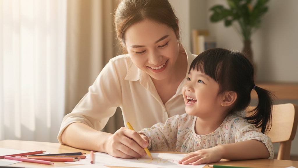 Mẹ và bé cùng nhau tô màu, trải nghiệm giờ học tô màu vui nhộn, là hoạt động cho bé phát triển sáng tạo.