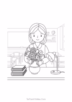 Tranh Tô Màu 20-11 Đẹp & Ý Nghĩa – cô giáo cười bên bảng đen.