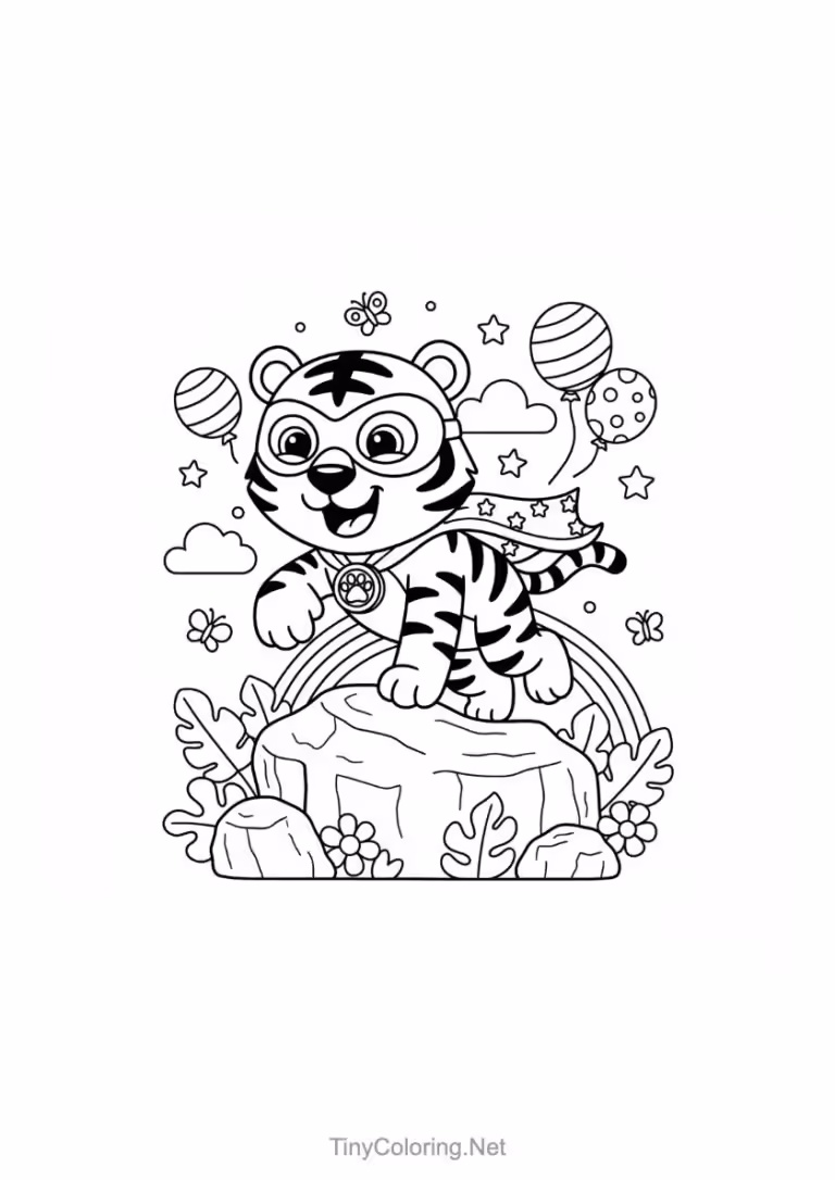 Tranh tô màu con hổ đang ngồi đáng yêu cho bé.