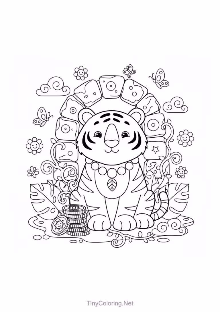 Tranh tô màu con hổ dũng mãnh đang vồ mồi.