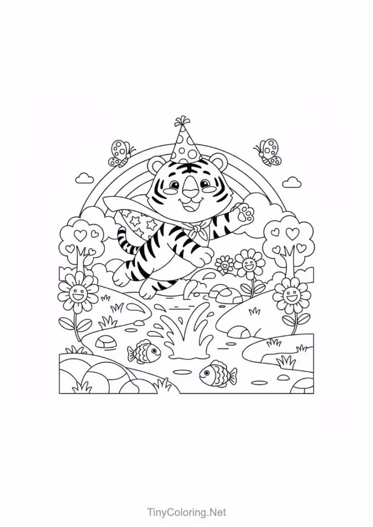 Tranh tô màu con hổ dũng mãnh, đầy uy lực cho bé.