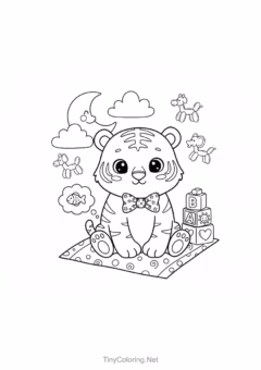 Tranh Tô Màu Con Hổ Cute & Dũng Mãnh – hổ nằm nghỉ dưới bóng cây.