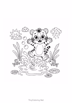 Tranh tô màu con hổ đáng yêu cho bé.