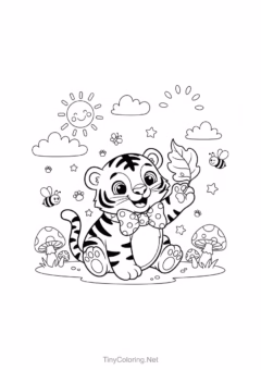 Tranh tô màu hổ con chibi cực kỳ đáng yêu cho bé gái