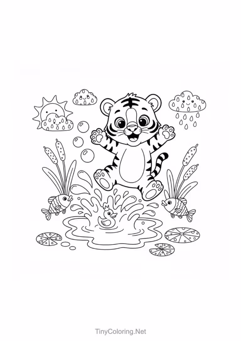 Tranh tô màu con hổ đáng yêu cho bé.