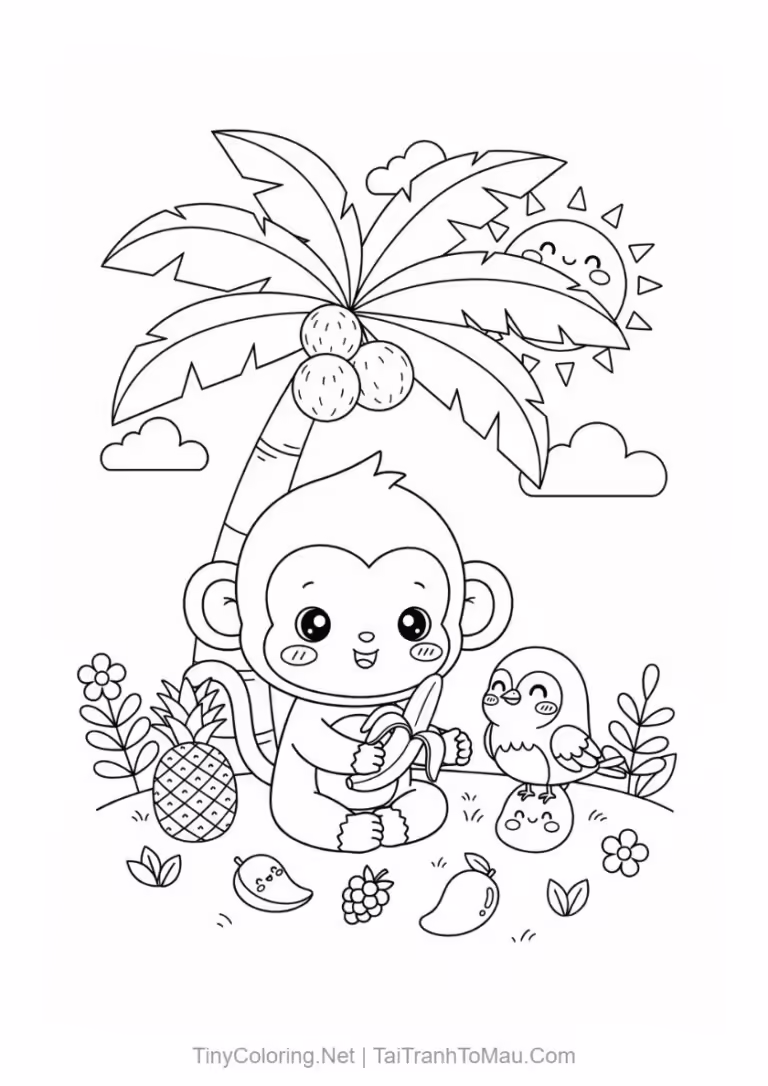 Tranh tô màu con khỉ dễ thương cho bé.