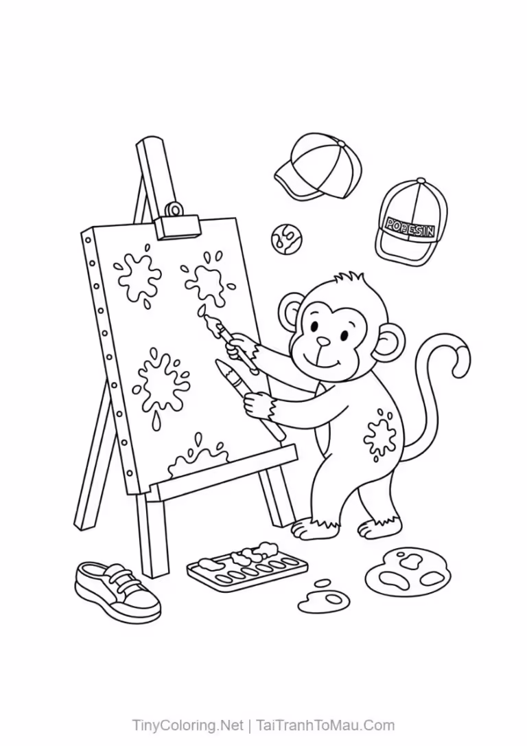 Adorable monkey coloring page holding a banana