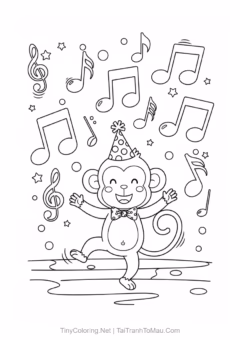 Cute monkey coloring page for kids with simple drawing lines