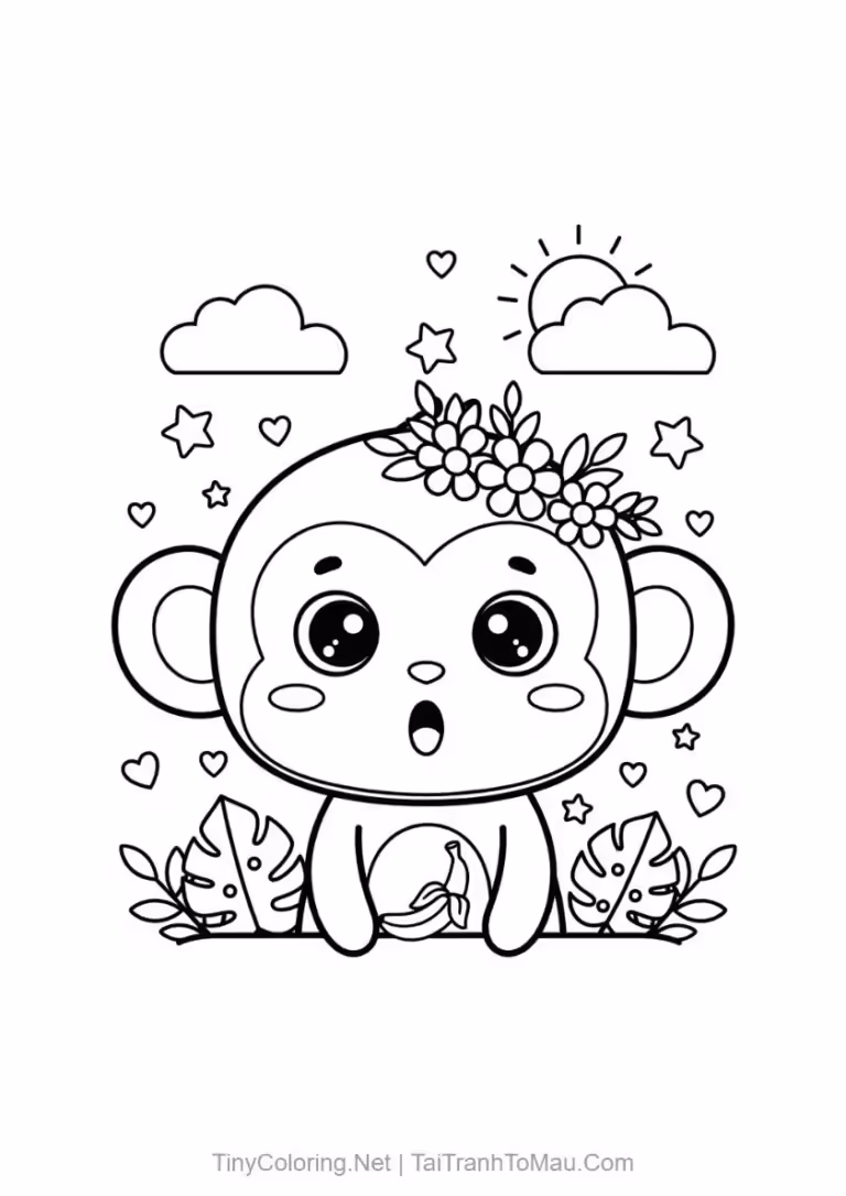 Tranh tô màu con khỉ đáng yêu miễn phí cho bé.
