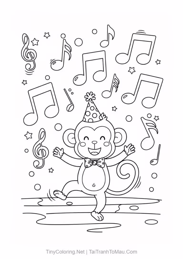 Cute monkey coloring page for kids with simple drawing lines