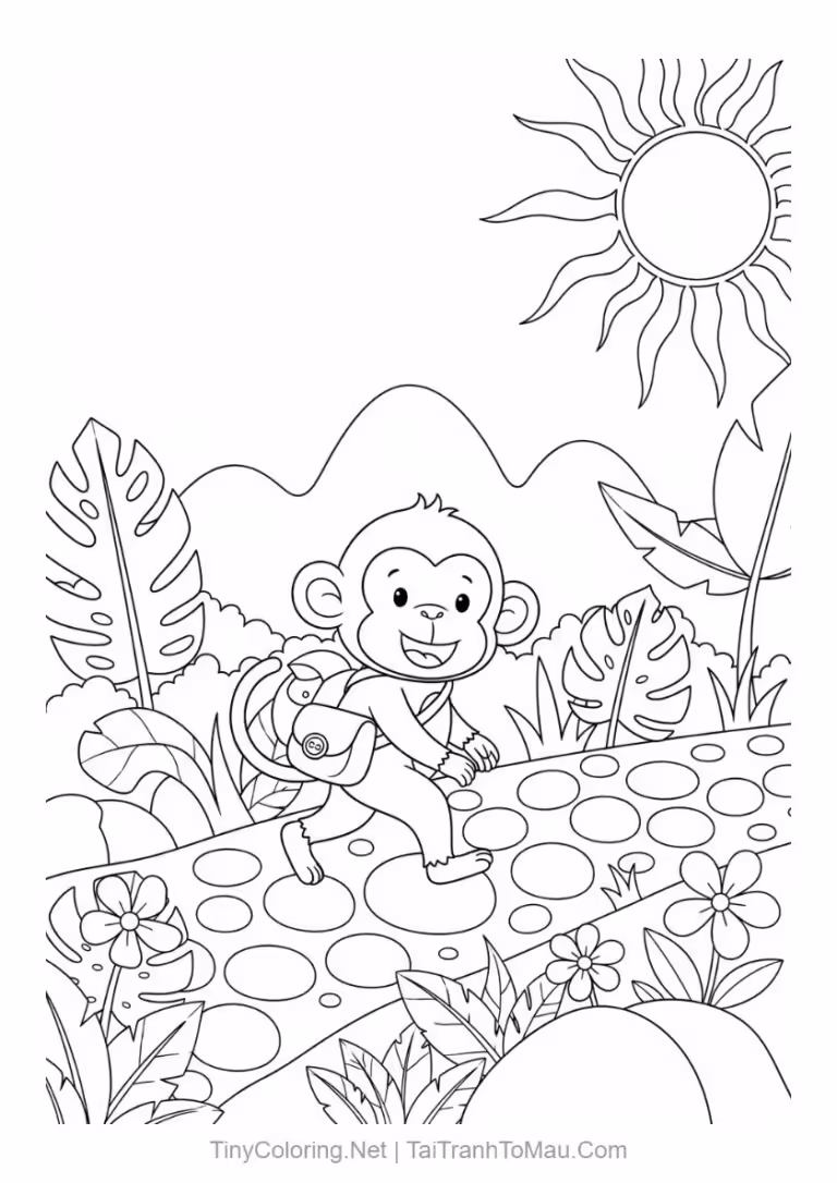 Tranh tô màu con khỉ đáng yêu cho bé.