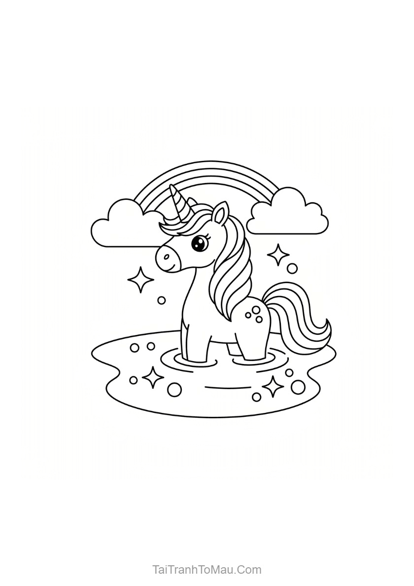 Horse Coloring Pages: Cute Ponies, Unicorns & More (Printable PDF) 4 Majestic horse coloring page showing a horse standing proudly with a long, beautiful mane.