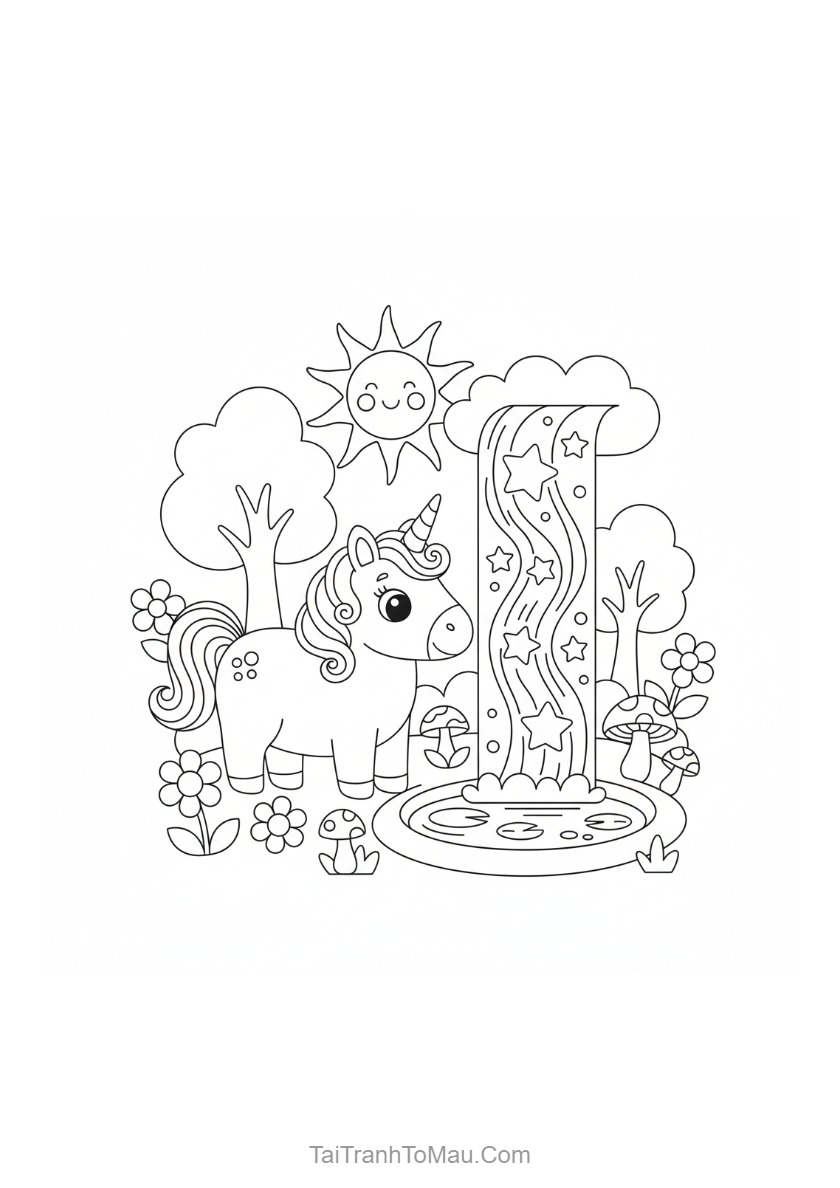Horse Coloring Pages: Cute Ponies, Unicorns & More (Printable PDF) 1 Cute pony coloring page featuring a sitting pony with large, sparkling eyes.