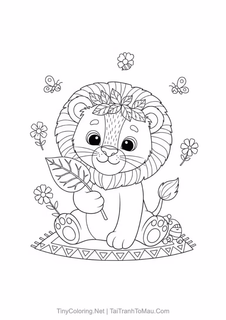 Tranh tô màu con sư tử dũng mãnh và đáng yêu.