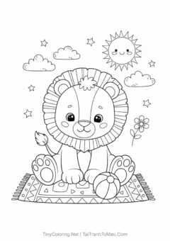 Tranh Tô Màu Con Sư Tử Cute & Dũng Mãnh – chú sư tử con (mẫu 4).