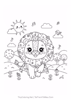 Tranh tô màu sư tử dũng mãnh cho bé.
