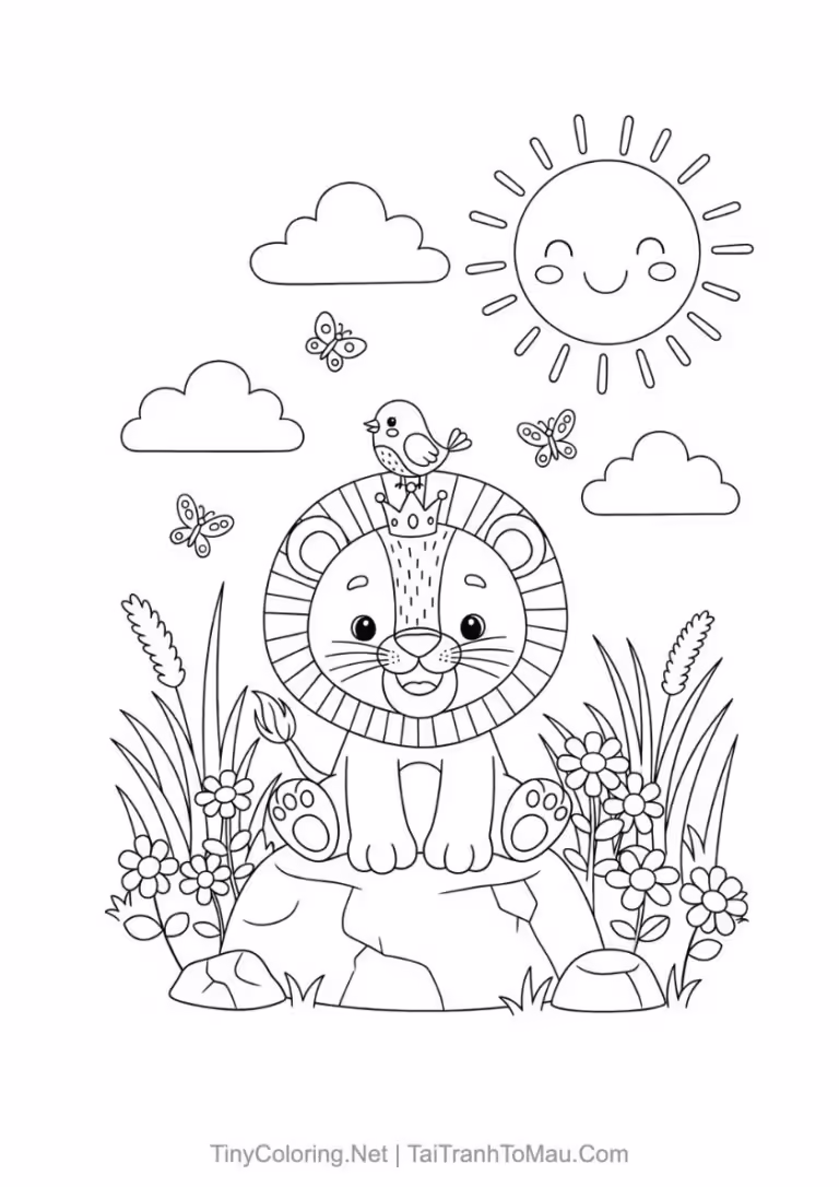 Tranh tô màu con sư tử dũng mãnh cho bé.