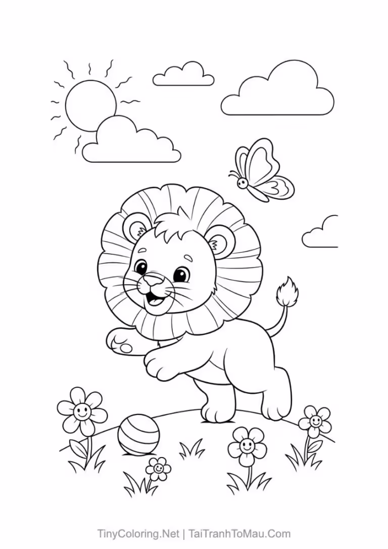 Tranh tô màu con sư tử mạnh mẽ, đẹp mắt.