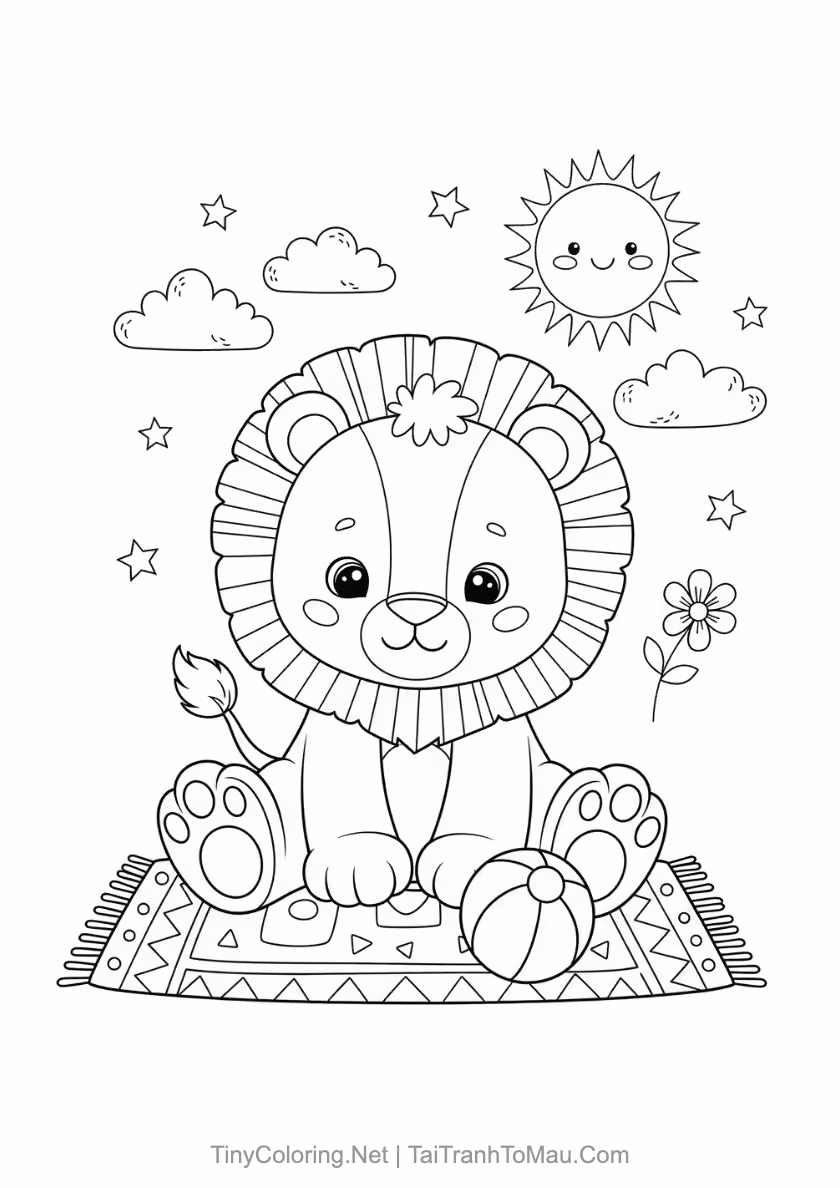 Tải 150+ Tranh Tô Màu Con Sư Tử Cute & Dũng Mãnh Cho Bé [Miễn Phí PDF A4]