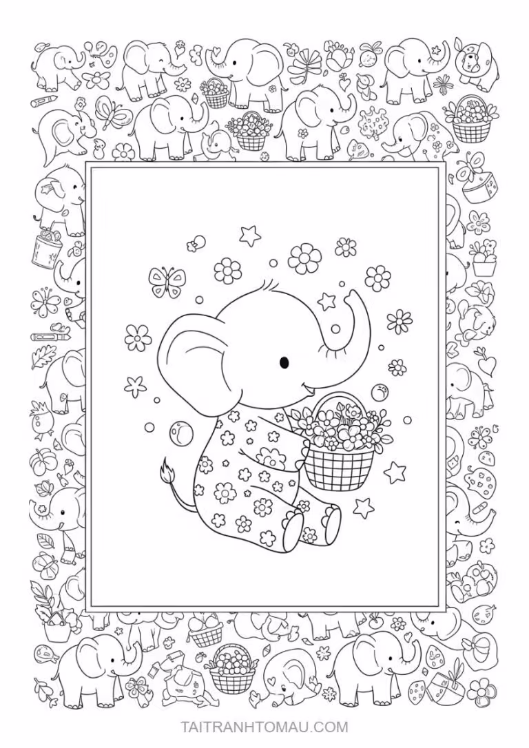 Simple elephant coloring page with bold outlines for toddlers aged 2-4 to practice holding crayons.