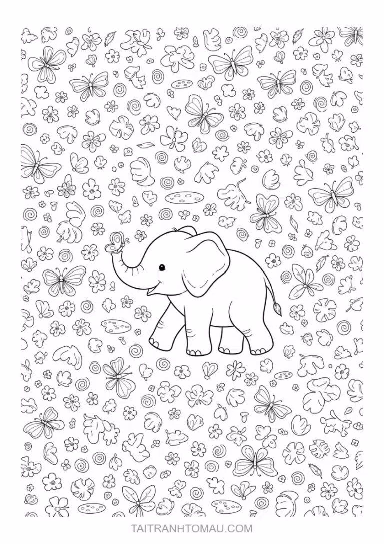 Adult elephant coloring page with intricate details on its ears and body, helping to develop patience.