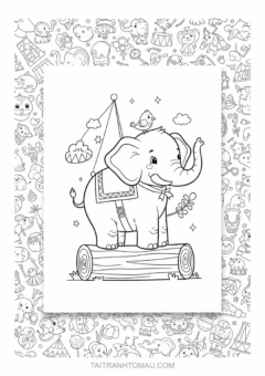Cute baby elephant coloring sheet, sitting down, perfect for kids aged 3-5 to practice coloring.