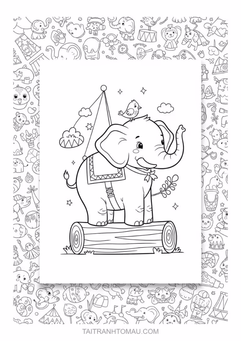 Cute baby elephant coloring sheet, sitting down, perfect for kids aged 3-5 to practice coloring.