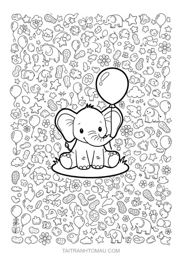 Tải 200+ Tranh Tô Màu Con Voi Cute, Đơn Giản Cho Bé [Miễn Phí PDF A4]