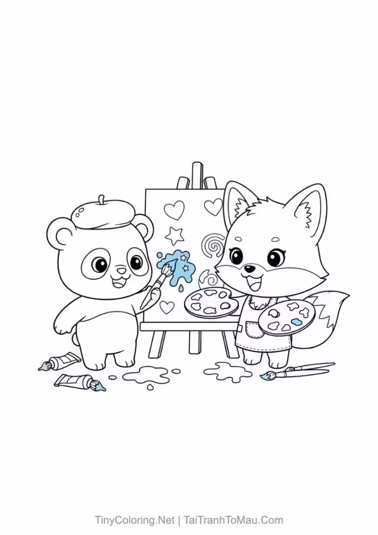 Tranh tô màu gấu trúc chibi dễ thương cho bé.