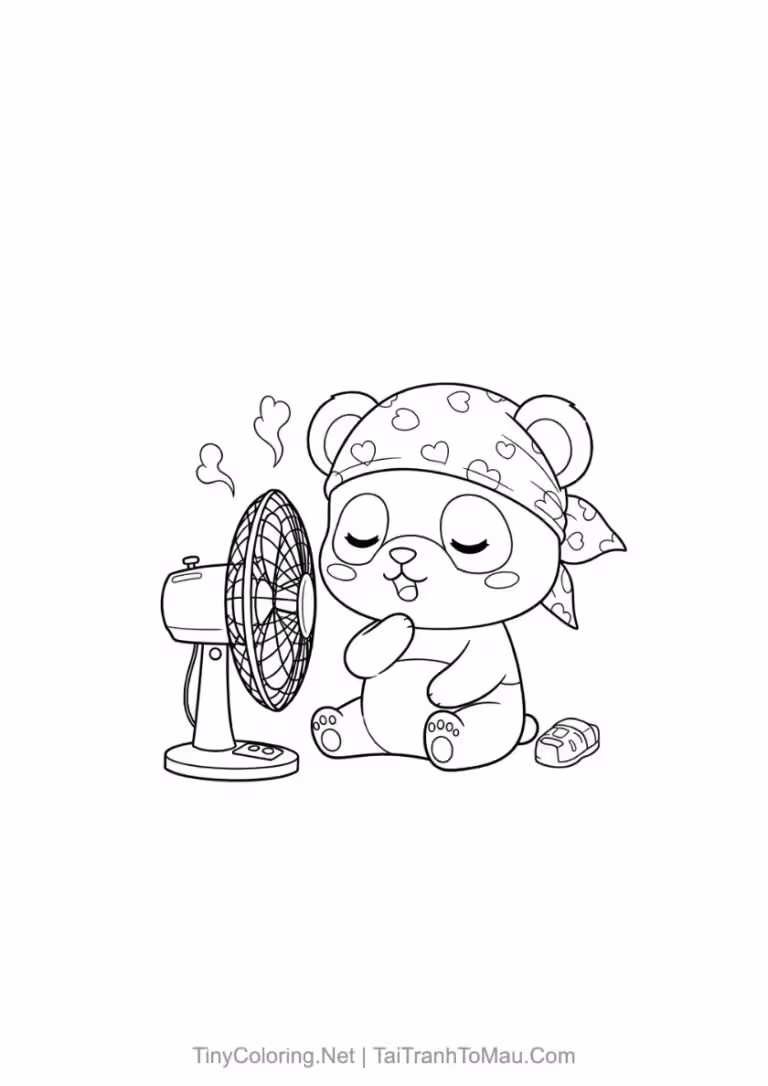 Tranh tô màu gấu trúc chibi dễ thương cho bé.