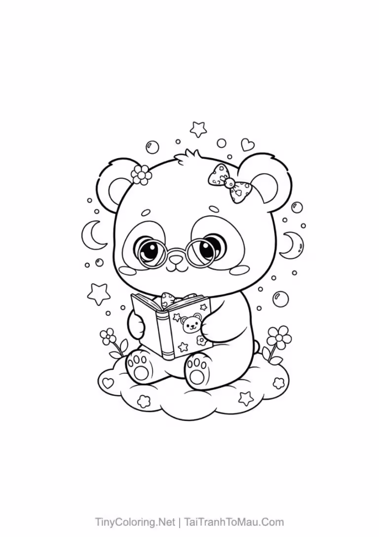 Chibi panda astronaut coloring page exploring the universe