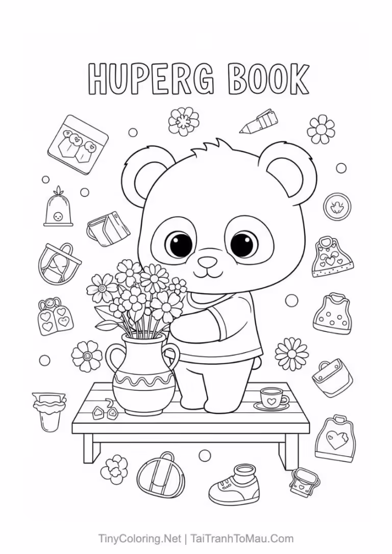 Tranh tô màu gấu trúc chibi dễ thương cho bé