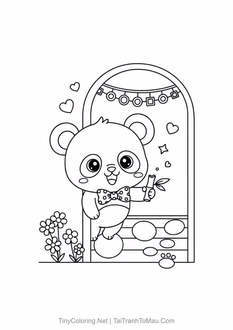 Tranh tô màu gấu trúc chibi đáng yêu cho bé.
