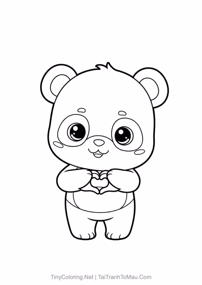 Tranh tô màu gấu trúc chibi đáng yêu cho bé.